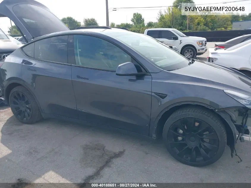 2021 Tesla Model Y Long Range Dual Motor All-Wheel Drive VIN: 5YJYGAEE9MF200648 Lot: 40188651