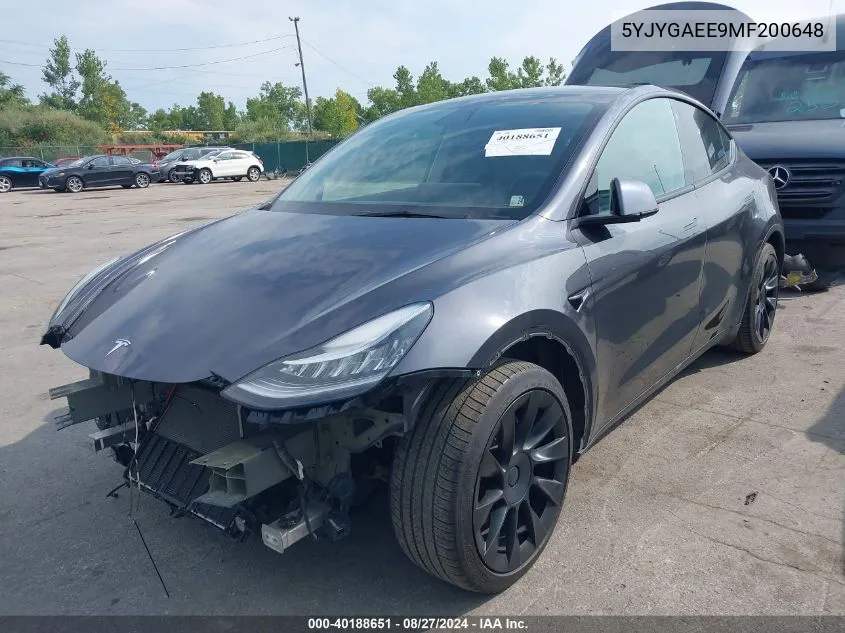 2021 Tesla Model Y Long Range Dual Motor All-Wheel Drive VIN: 5YJYGAEE9MF200648 Lot: 40188651