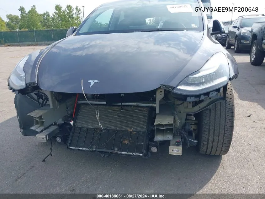 2021 Tesla Model Y Long Range Dual Motor All-Wheel Drive VIN: 5YJYGAEE9MF200648 Lot: 40188651