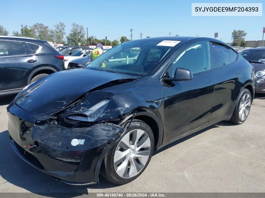 2021 Tesla Model Y Long Range Dual Motor All-Wheel Drive VIN: 5YJYGDEE9MF204393 Lot: 40188740