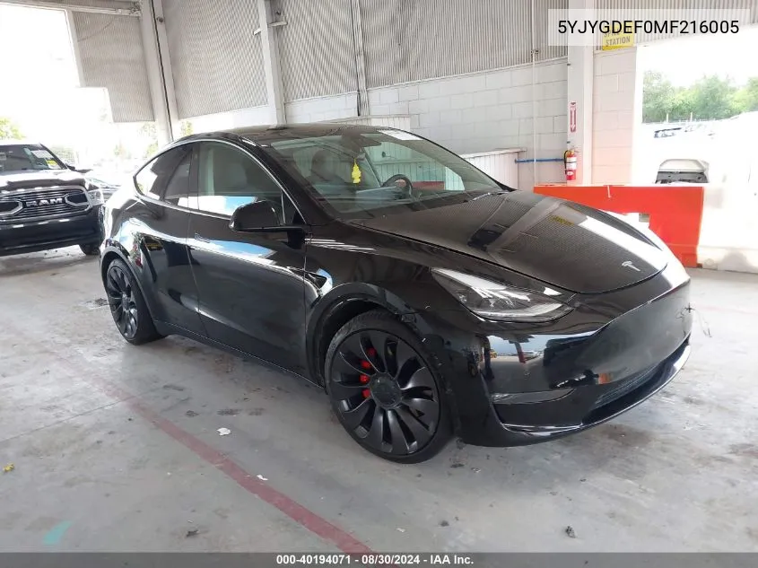 5YJYGDEF0MF216005 2021 Tesla Model Y Performance Dual Motor All-Wheel Drive