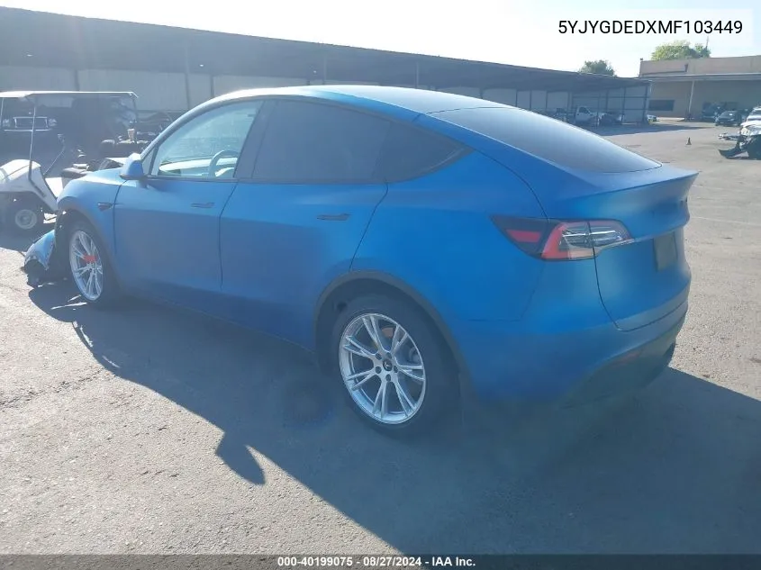 5YJYGDEDXMF103449 2021 Tesla Model Y Standard Range Rear-Wheel Drive