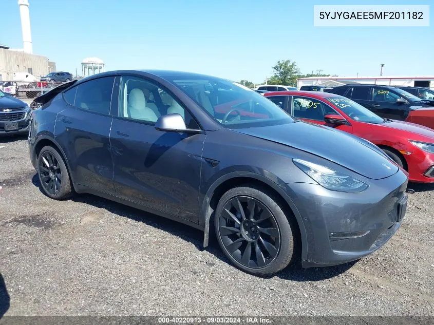 2021 Tesla Model Y Long Range Dual Motor All-Wheel Drive VIN: 5YJYGAEE5MF201182 Lot: 40220913