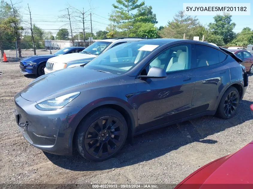 2021 Tesla Model Y Long Range Dual Motor All-Wheel Drive VIN: 5YJYGAEE5MF201182 Lot: 40220913