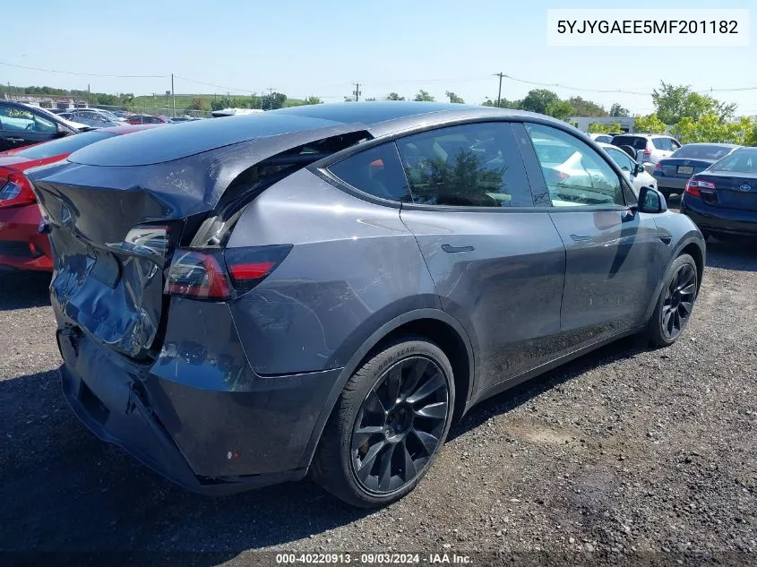 2021 Tesla Model Y Long Range Dual Motor All-Wheel Drive VIN: 5YJYGAEE5MF201182 Lot: 40220913