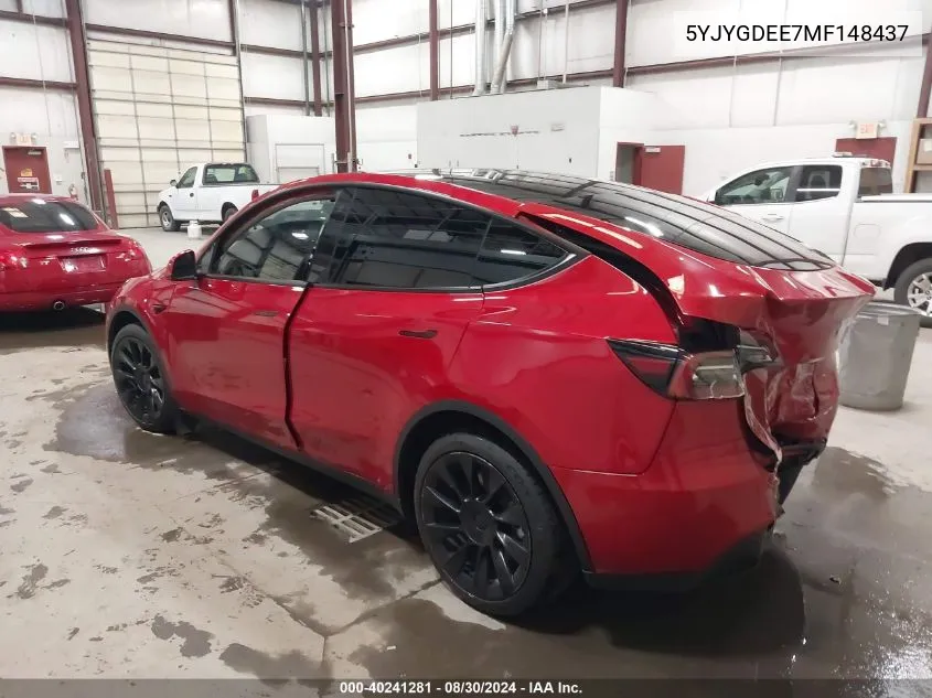 2021 Tesla Model Y Long Range Dual Motor All-Wheel Drive VIN: 5YJYGDEE7MF148437 Lot: 40241281