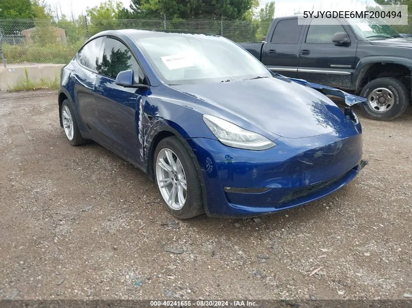 2021 Tesla Model Y Long Range Dual Motor All-Wheel Drive VIN: 5YJYGDEE6MF200494 Lot: 40241655