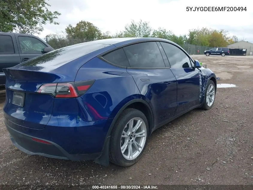 2021 Tesla Model Y Long Range Dual Motor All-Wheel Drive VIN: 5YJYGDEE6MF200494 Lot: 40241655