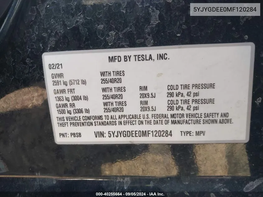 5YJYGDEE0MF120284 2021 Tesla Model Y