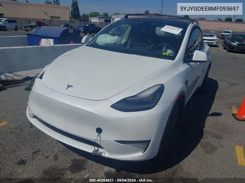 2021 Tesla Model Y Long Range Dual Motor All-Wheel Drive VIN: 5YJYGDEE8MF095697 Lot: 40264621