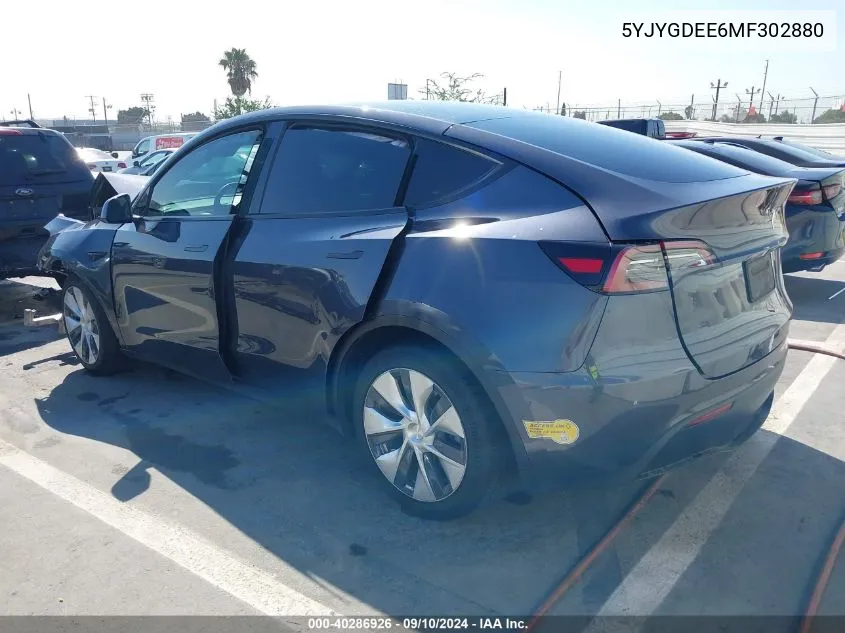 2021 Tesla Model Y VIN: 5YJYGDEE6MF302880 Lot: 40286926