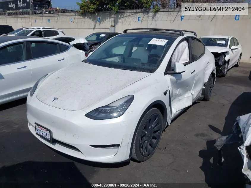 2021 Tesla Model Y VIN: 5YJYGDEE6MF212404 Lot: 40293861