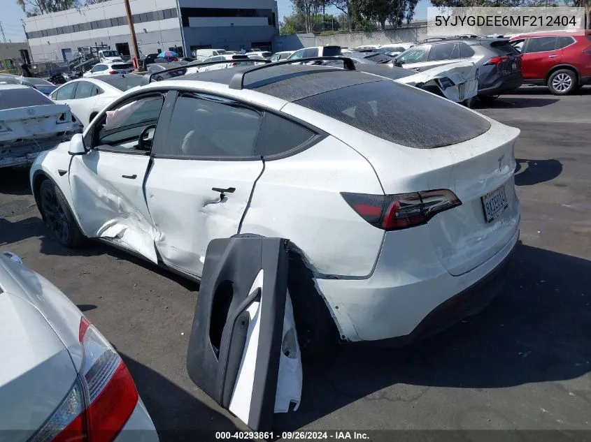 2021 Tesla Model Y VIN: 5YJYGDEE6MF212404 Lot: 40293861