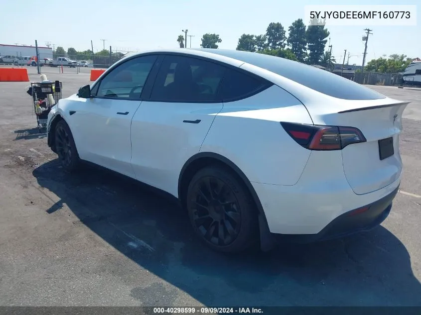 2021 Tesla Model Y Long Range Dual Motor All-Wheel Drive VIN: 5YJYGDEE6MF160773 Lot: 40298599