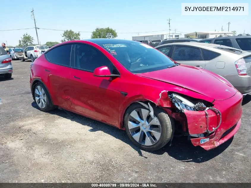 2021 Tesla Model Y Long Range Dual Motor All-Wheel Drive VIN: 5YJYGDEE7MF214971 Lot: 40300799