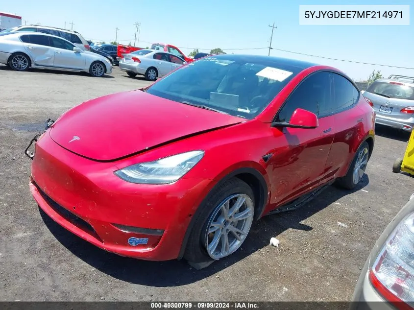 2021 Tesla Model Y Long Range Dual Motor All-Wheel Drive VIN: 5YJYGDEE7MF214971 Lot: 40300799