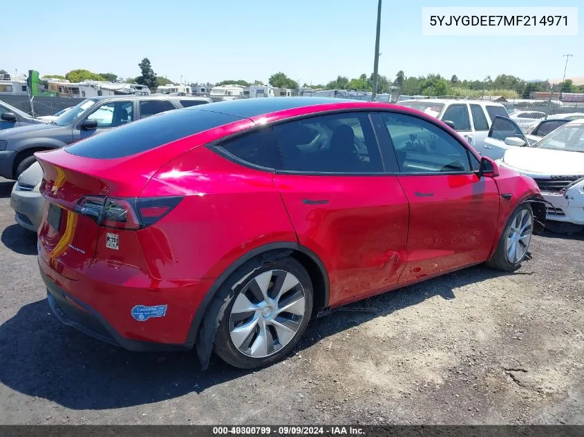 2021 Tesla Model Y Long Range Dual Motor All-Wheel Drive VIN: 5YJYGDEE7MF214971 Lot: 40300799