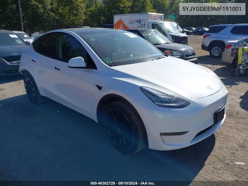 2021 Tesla Model Y VIN: 5YJYGDEE9MF191001 Lot: 40302729