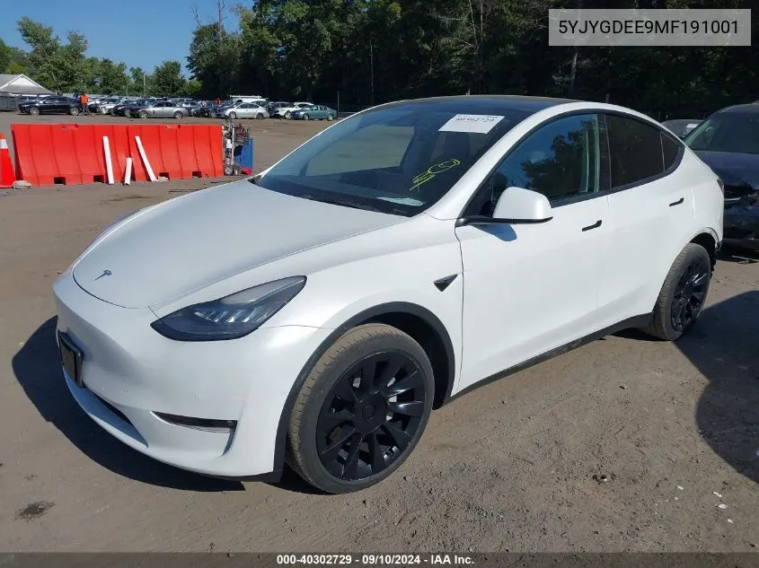 2021 Tesla Model Y VIN: 5YJYGDEE9MF191001 Lot: 40302729