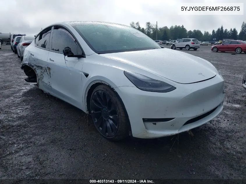 2021 Tesla Model Y VIN: 5YJYGDEF6MF266875 Lot: 40313143