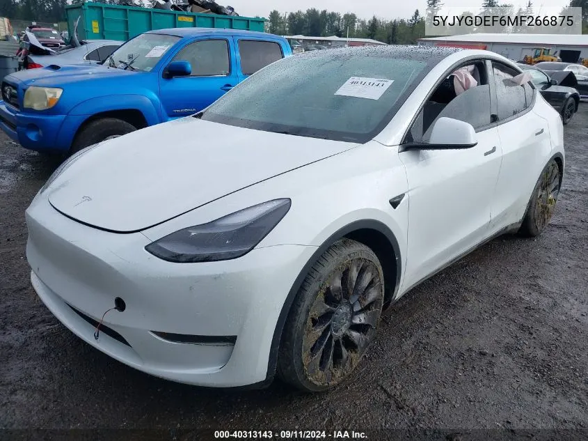 2021 Tesla Model Y VIN: 5YJYGDEF6MF266875 Lot: 40313143