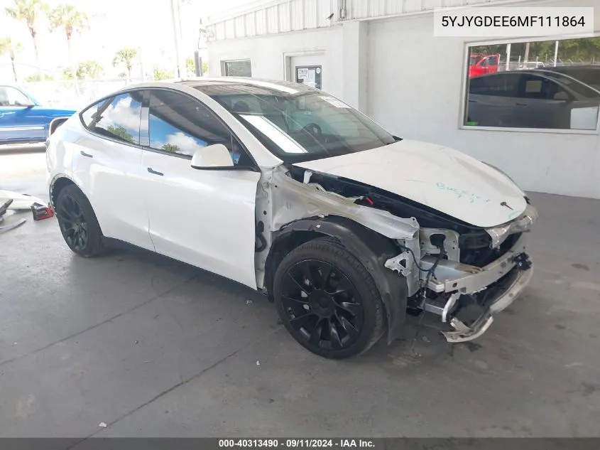 2021 Tesla Model Y Long Range Dual Motor All-Wheel Drive VIN: 5YJYGDEE6MF111864 Lot: 40313490