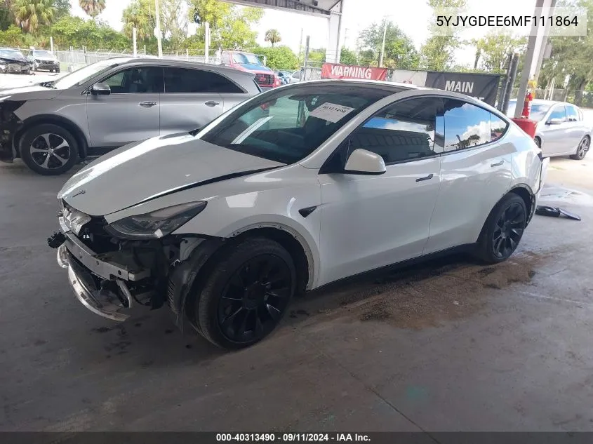 2021 Tesla Model Y Long Range Dual Motor All-Wheel Drive VIN: 5YJYGDEE6MF111864 Lot: 40313490