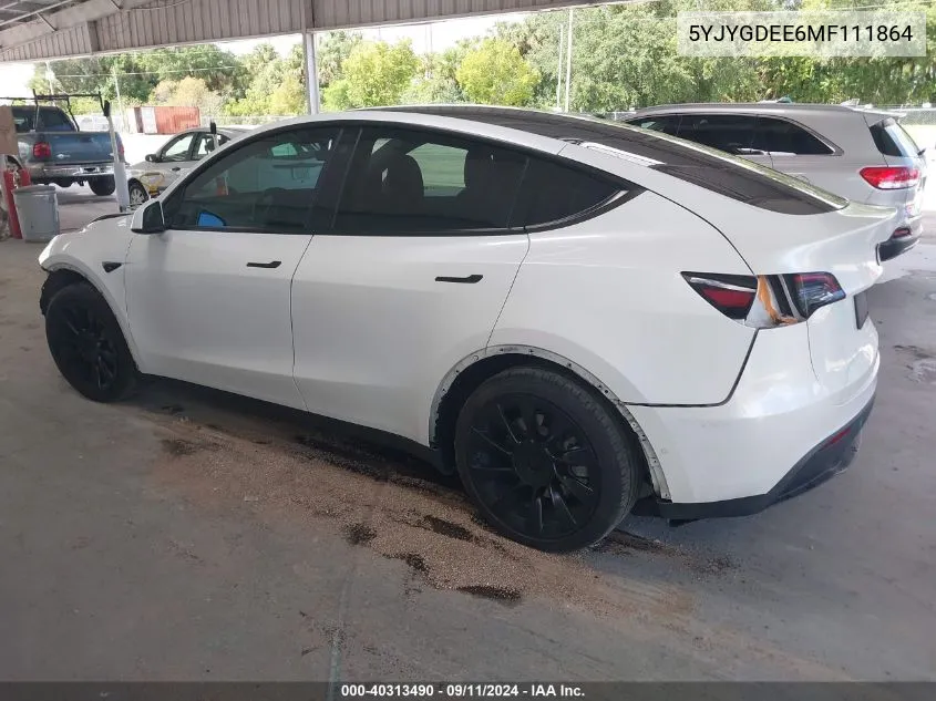 2021 Tesla Model Y Long Range Dual Motor All-Wheel Drive VIN: 5YJYGDEE6MF111864 Lot: 40313490