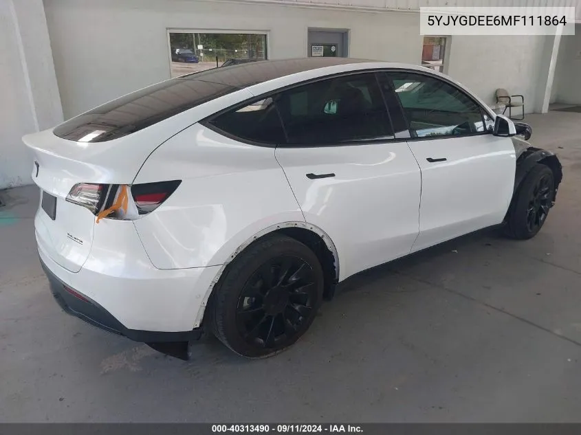 2021 Tesla Model Y Long Range Dual Motor All-Wheel Drive VIN: 5YJYGDEE6MF111864 Lot: 40313490