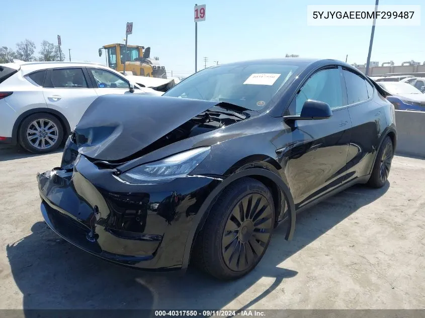 2021 Tesla Model Y Long Range Dual Motor All-Wheel Drive VIN: 5YJYGAEE0MF299487 Lot: 40317550