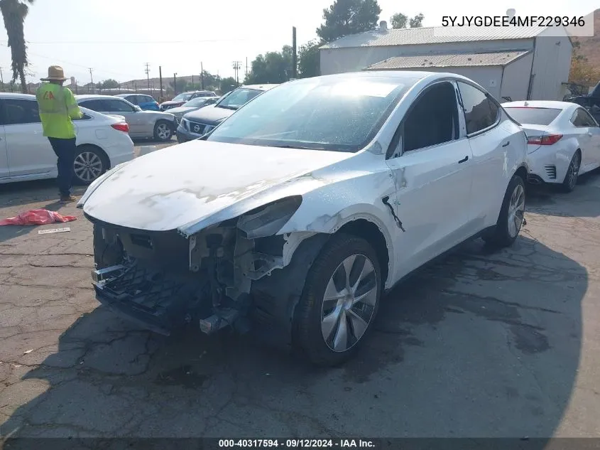 2021 Tesla Model Y Long Range Dual Motor All-Wheel Drive VIN: 5YJYGDEE4MF229346 Lot: 40317594