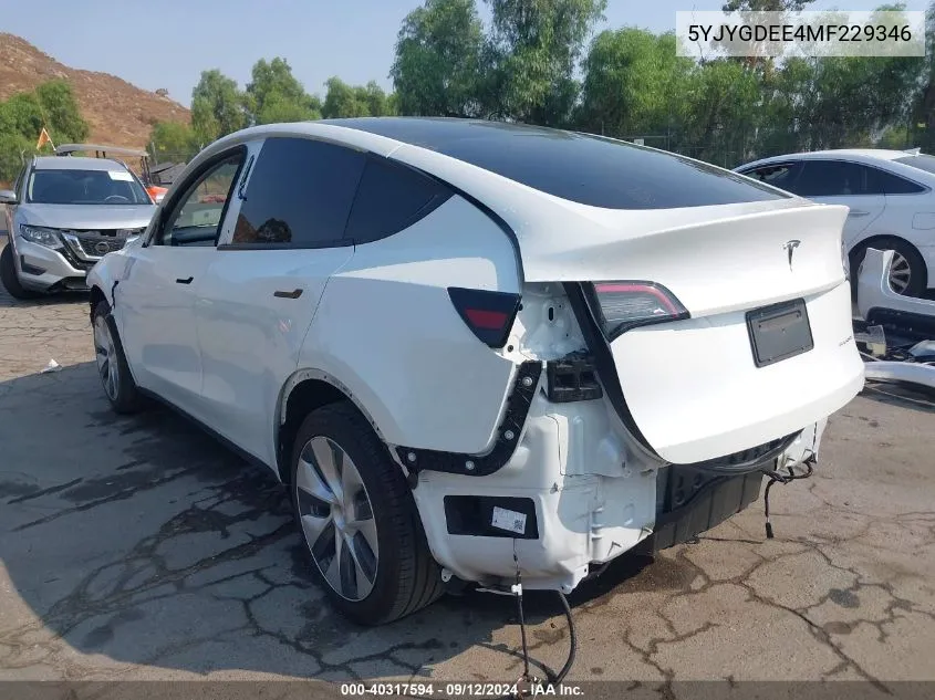 2021 Tesla Model Y Long Range Dual Motor All-Wheel Drive VIN: 5YJYGDEE4MF229346 Lot: 40317594