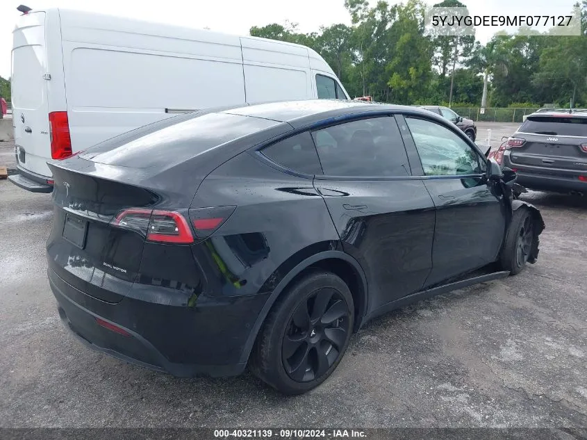 2021 Tesla Model Y Long Range Dual Motor All-Wheel Drive VIN: 5YJYGDEE9MF077127 Lot: 40321139