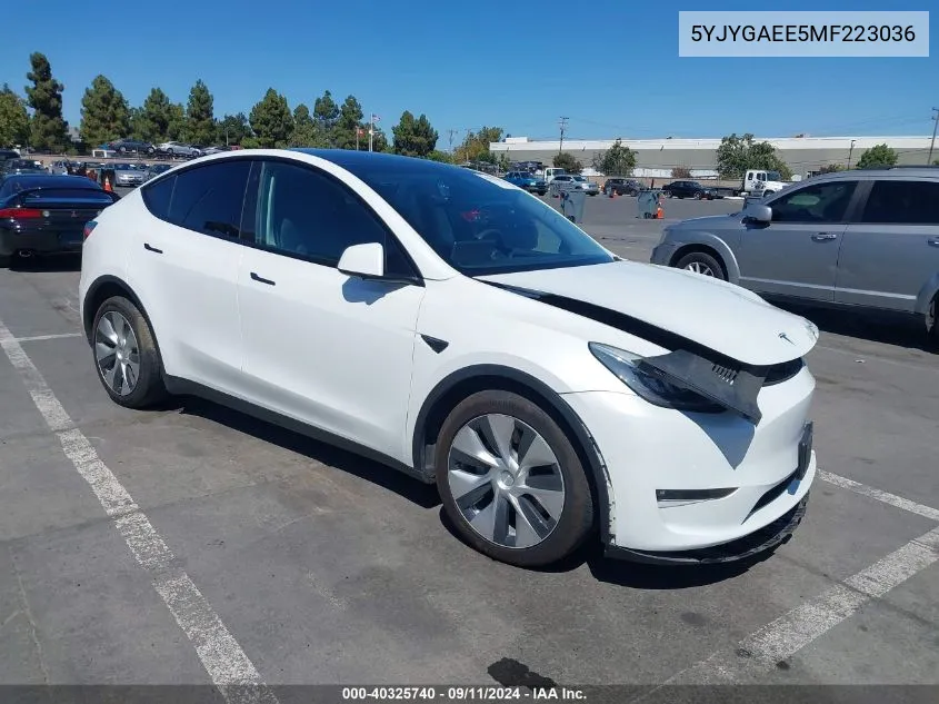 2021 Tesla Model Y Long Range Dual Motor All-Wheel Drive VIN: 5YJYGAEE5MF223036 Lot: 40325740