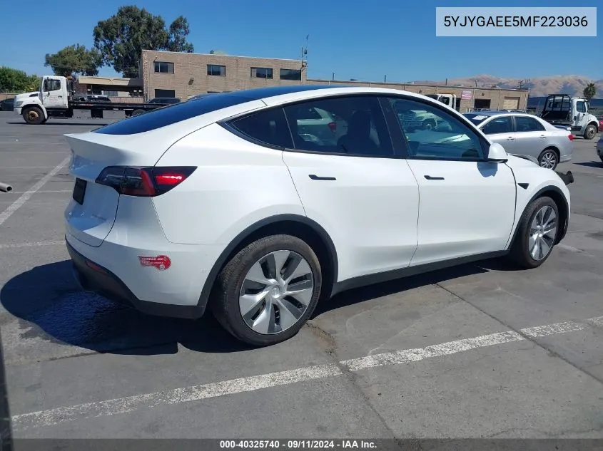 2021 Tesla Model Y Long Range Dual Motor All-Wheel Drive VIN: 5YJYGAEE5MF223036 Lot: 40325740