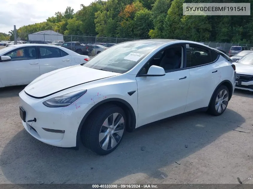 2021 Tesla Model Y VIN: 5YJYGDEE8MF191541 Lot: 40333390