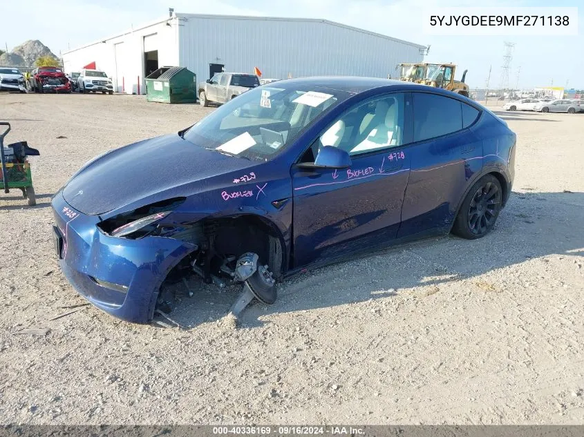 2021 Tesla Model Y VIN: 5YJYGDEE9MF271138 Lot: 40336169