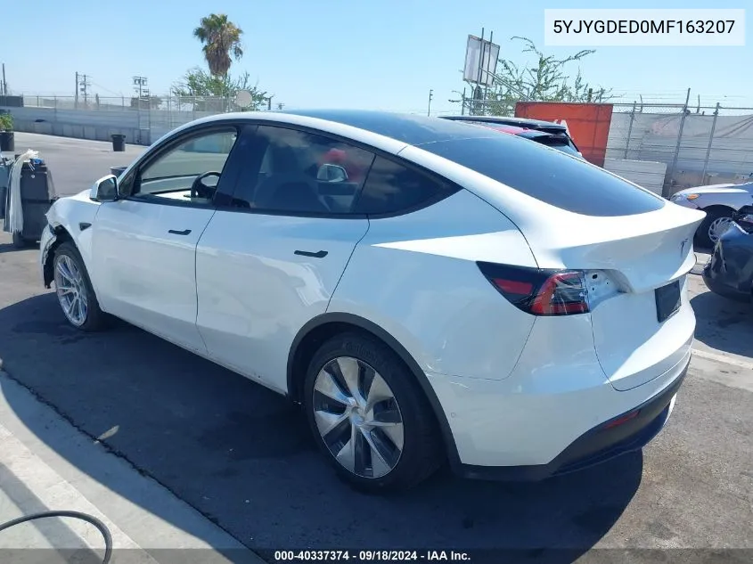 2021 Tesla Model Y Standard Range Rear-Wheel Drive VIN: 5YJYGDED0MF163207 Lot: 40337374