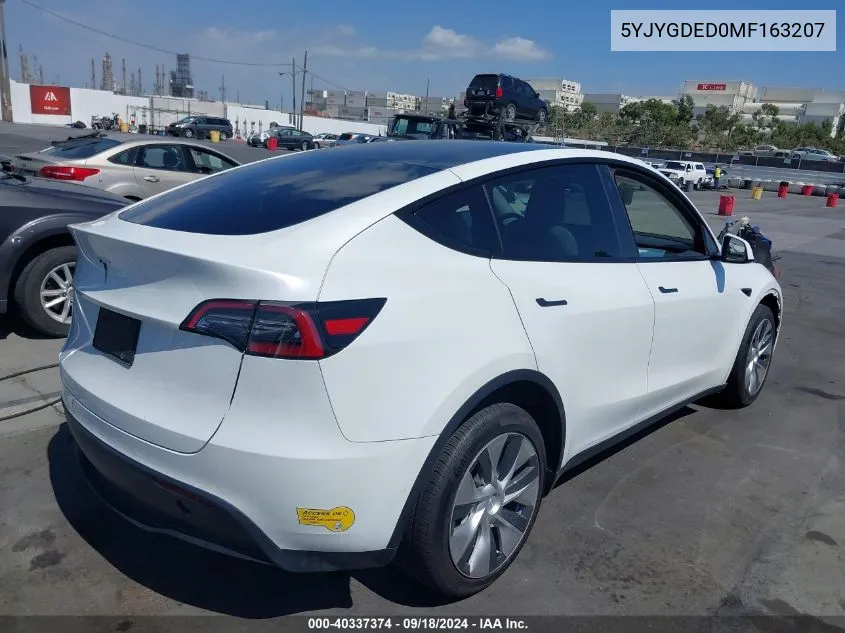 2021 Tesla Model Y Standard Range Rear-Wheel Drive VIN: 5YJYGDED0MF163207 Lot: 40337374