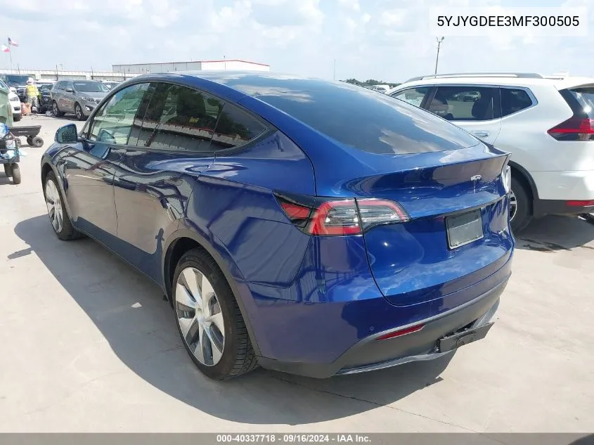 2021 Tesla Model Y Long Range Dual Motor All-Wheel Drive VIN: 5YJYGDEE3MF300505 Lot: 40337718