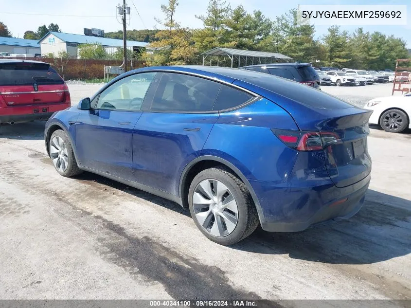 2021 Tesla Model Y Long Range Dual Motor All-Wheel Drive VIN: 5YJYGAEEXMF259692 Lot: 40341100