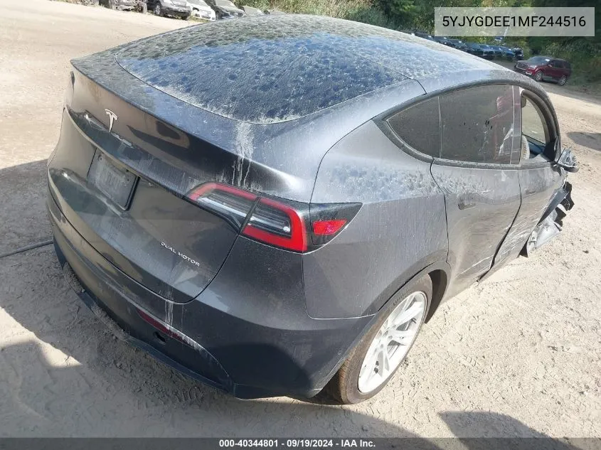 2021 Tesla Model Y Long Range Dual Motor All-Wheel Drive VIN: 5YJYGDEE1MF244516 Lot: 40344801