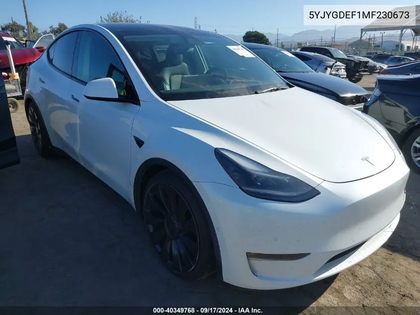 2021 Tesla Model Y Performance Dual Motor All-Wheel Drive VIN: 5YJYGDEF1MF230673 Lot: 40349768