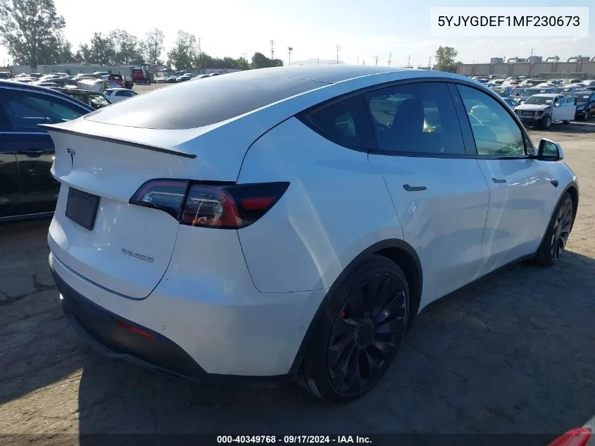 2021 Tesla Model Y Performance Dual Motor All-Wheel Drive VIN: 5YJYGDEF1MF230673 Lot: 40349768