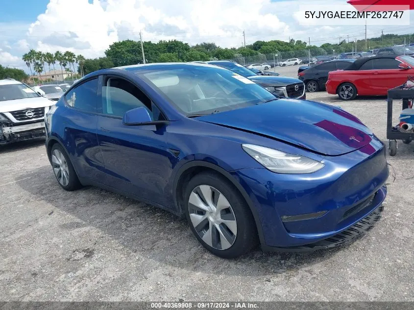 2021 Tesla Model Y Long Range Dual Motor All-Wheel Drive VIN: 5YJYGAEE2MF262747 Lot: 40369908