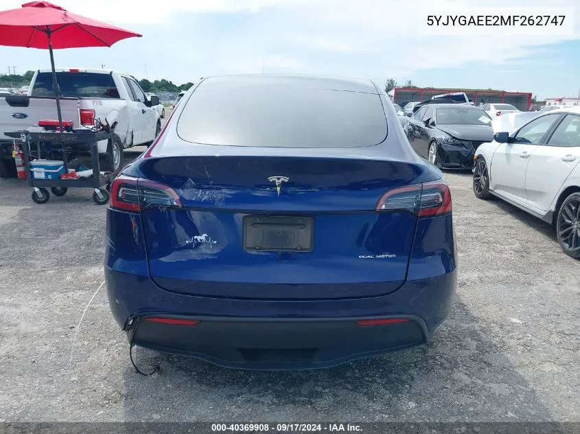 2021 Tesla Model Y Long Range Dual Motor All-Wheel Drive VIN: 5YJYGAEE2MF262747 Lot: 40369908