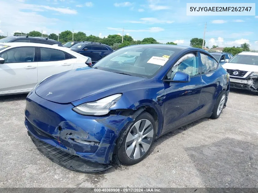 2021 Tesla Model Y Long Range Dual Motor All-Wheel Drive VIN: 5YJYGAEE2MF262747 Lot: 40369908