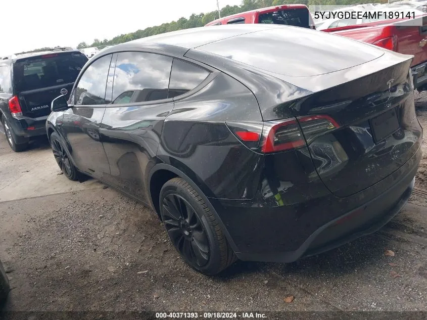 2021 Tesla Model Y Long Range Dual Motor All-Wheel Drive VIN: 5YJYGDEE4MF189141 Lot: 40371393