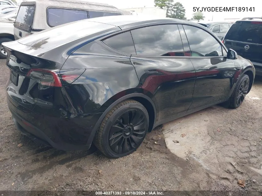 2021 Tesla Model Y Long Range Dual Motor All-Wheel Drive VIN: 5YJYGDEE4MF189141 Lot: 40371393