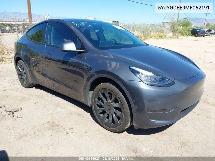 2021 Tesla Model Y Long Range Dual Motor All-Wheel Drive VIN: 5YJYGDEE9MF062191 Lot: 40385027